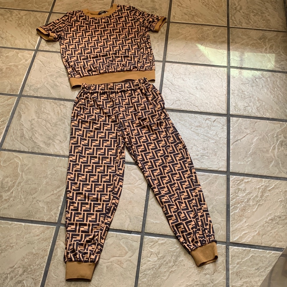 Faux Fendi Brown & Black FF Logo Top
